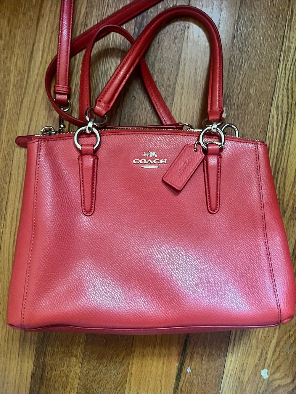Coach coral Leather Satchel with Top Handles and Shoulder Strap